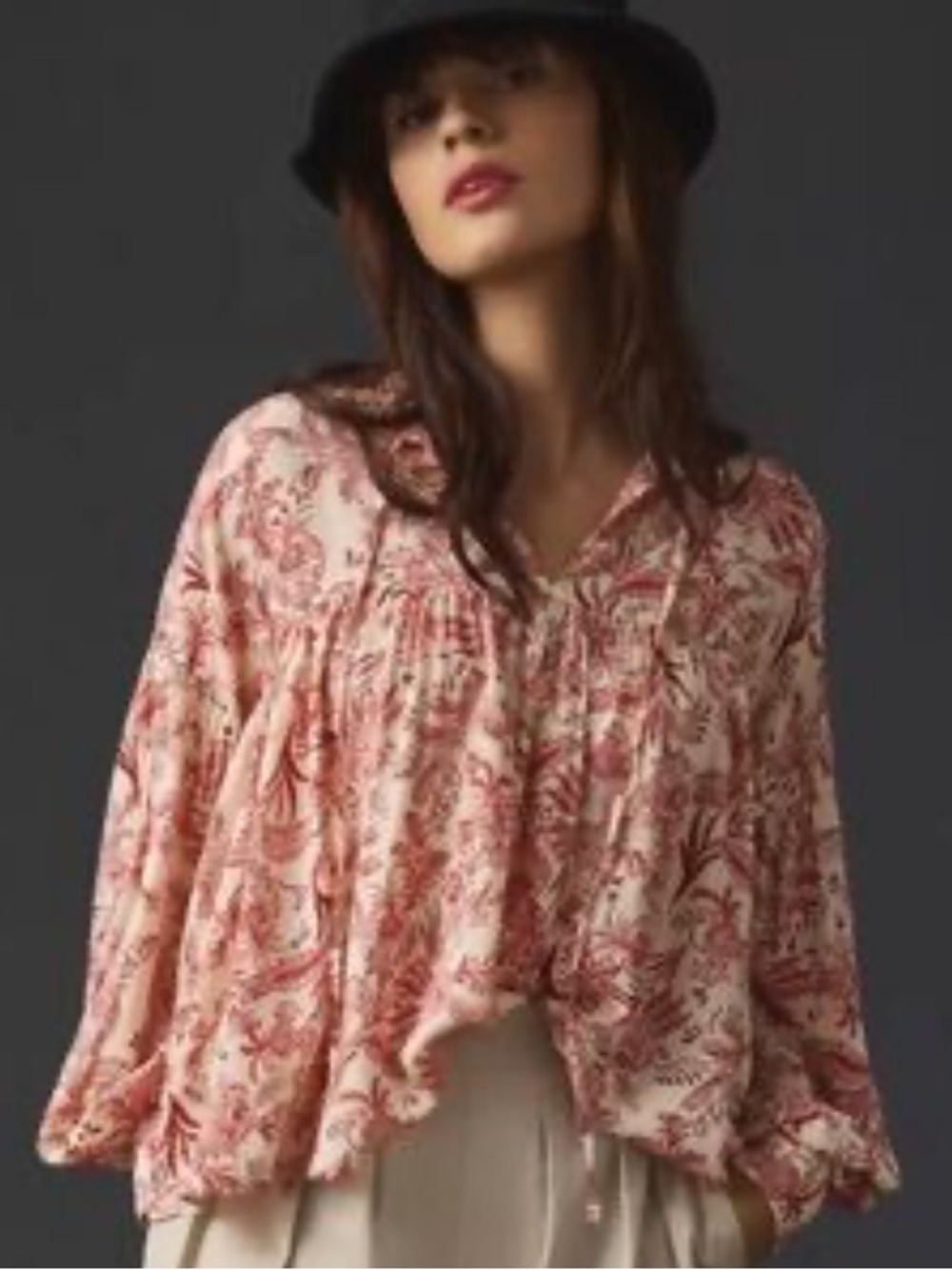 NEW Anthropology French Country Tie Peasant Long Sleeves Blouse Size 2X